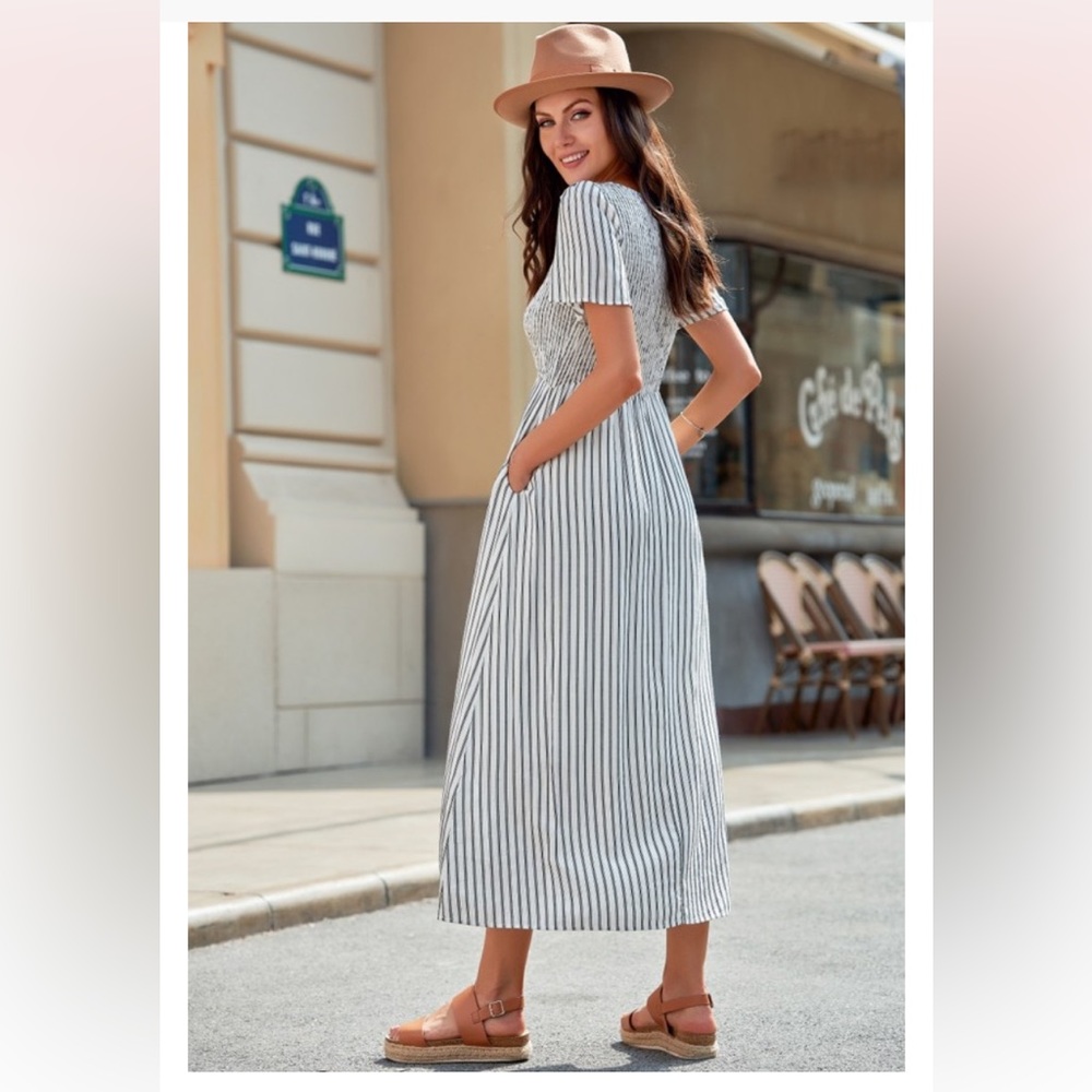 White Vneck Maxi Dress with Pockets